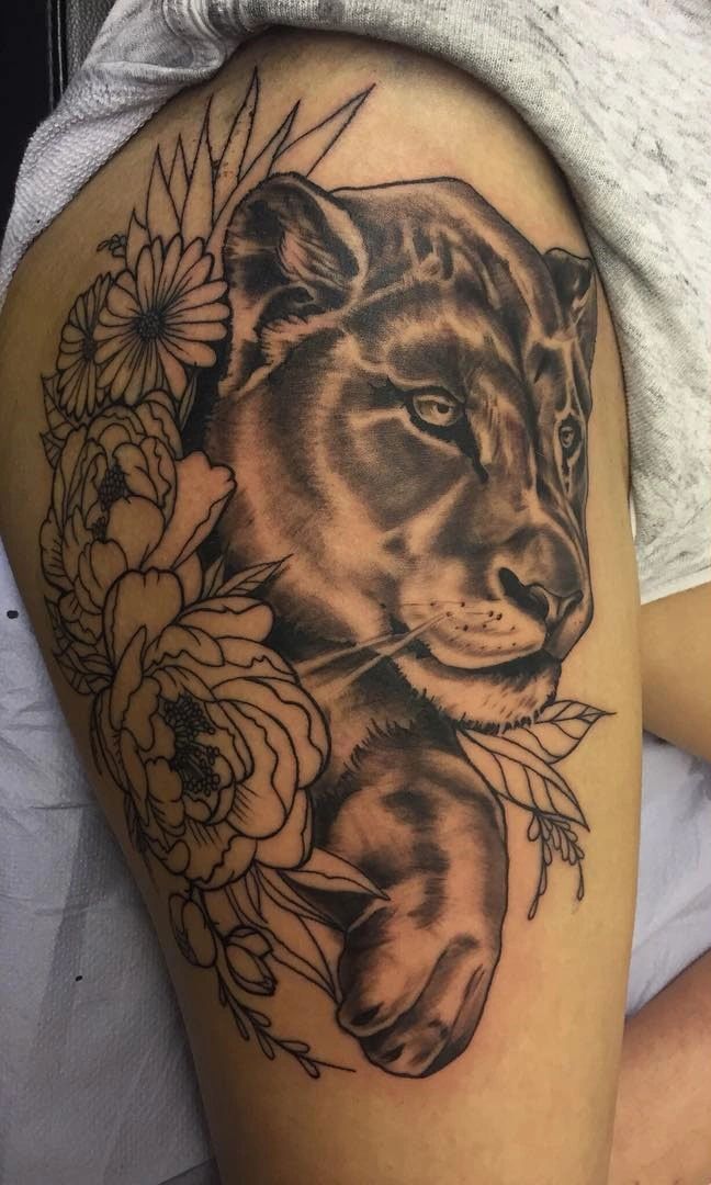Black Panther Tattoo On Side Thigh