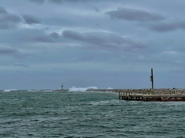 Waves Breaking over Block Island Old Harbor Breakwater