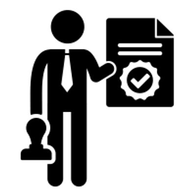 Person holding a stamp and a certified document.