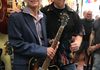 Mr Fred Gretsch holding Cosmic Curt’s  guitar. A 1972 Gretsch Anniversary