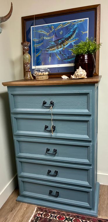 Solid Pine five drawer chest of drawers