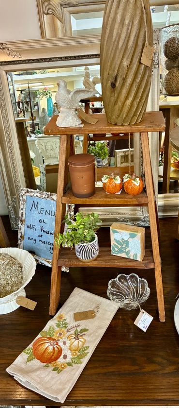 Fall Dish Towel, Crystal Bowl, Small Canvas Mini Art, Mini Greenery, Pumkin Salt & Pepper, Bird Stat