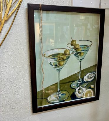 Art Picture of Two Martini Glasses with Oysters and Lemon