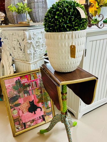 Whimsical Cat Art, Whimsical Hand Painted Vintage Dropleaf Accent Table