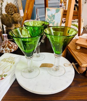 Green Martini Glasses, Marble Lazy Susan
