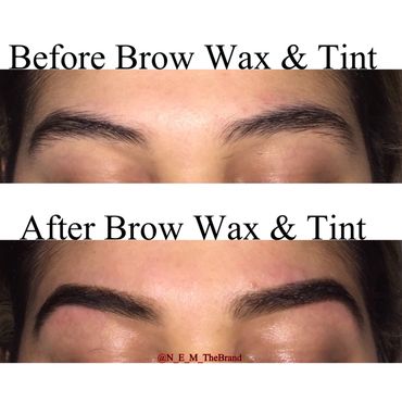 The top photo is before the brow wax and tint. Tint lasts up to a month.