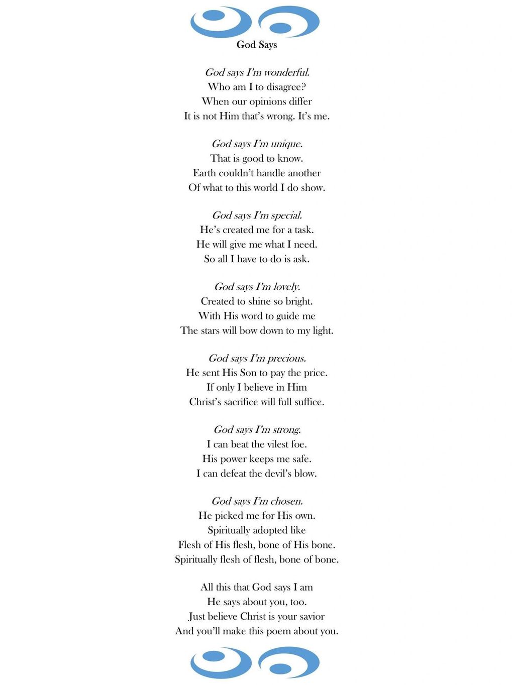 A sample from the "Spiritual Musings" section.