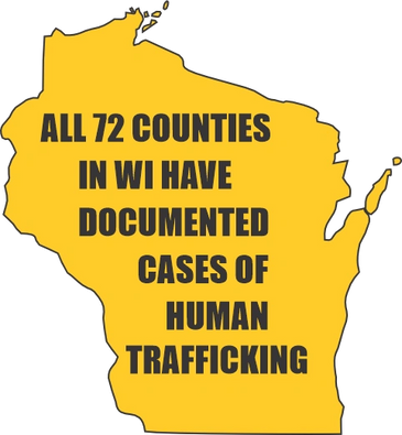 Map of Wisconsin highlighting human trafficking cases in all 72 counties.