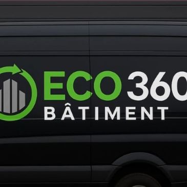 Eco 360 Bâtiment logo on a black van with green and white text.