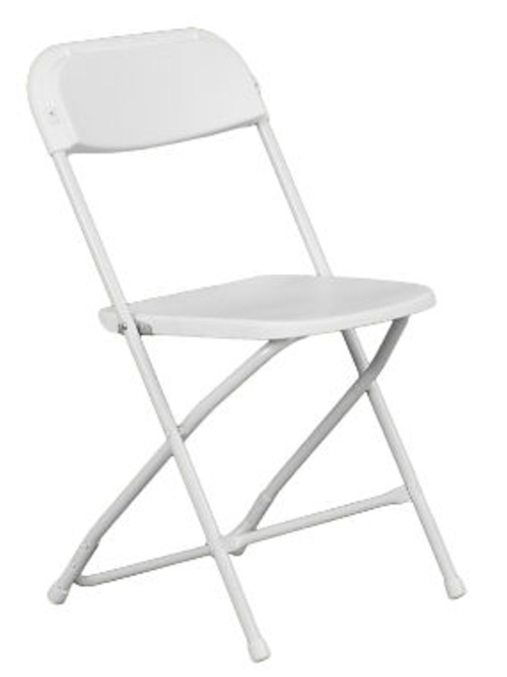 White folding chair with a simple design.