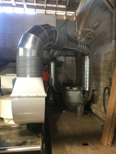Industrial duct system in a factory.