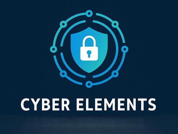 Shield and lock logo with 'Cyber Elements' text on dark background.