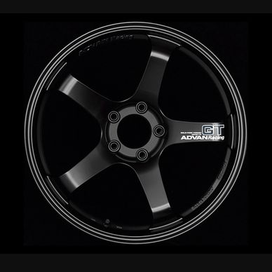 Black five-spoke ADVAN Racing GT car wheel rim.