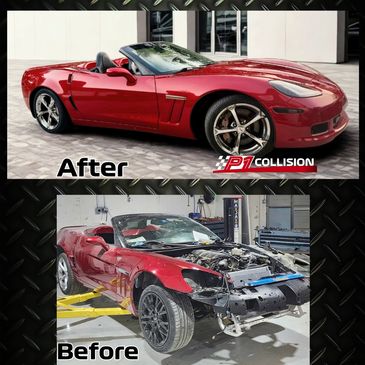 P1 Collision Repair Dallas before after quality great work paint match Corvette restoration near me.