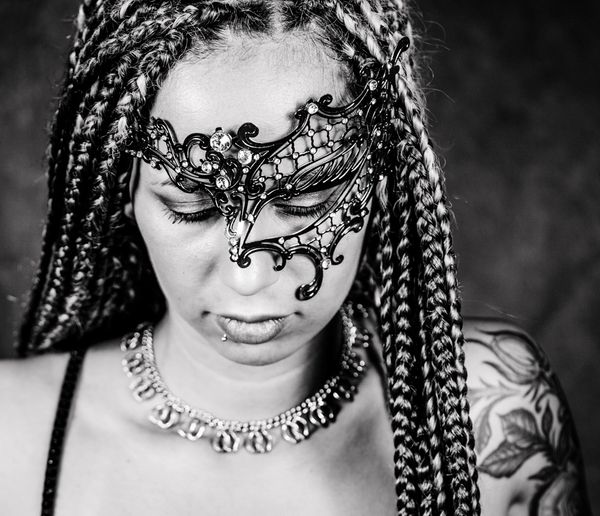 Masked beauty,  black and white, Frankie Palmer Photography