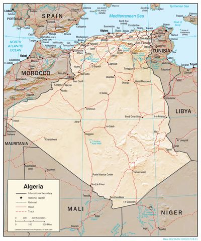 La carte de l'Algérie et ses pays frontaliers