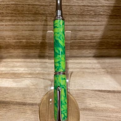 Roller ball pen with a Multi color green body and top