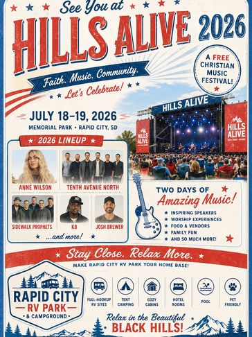 Hills Alive 2026 Christian music festival poster with artists and event details.