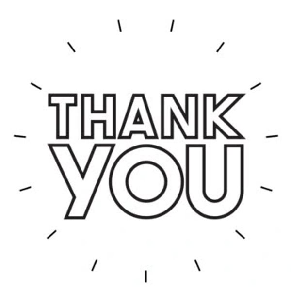 Bold black and white text saying 'THANK YOU' with decorative lines.