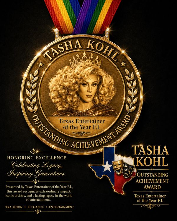Award medal honoring Tasha Kohl as Texas Entertainer of the Year.