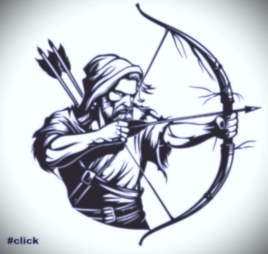 Illustration of a focused archer with a bow and quiver of arrows.