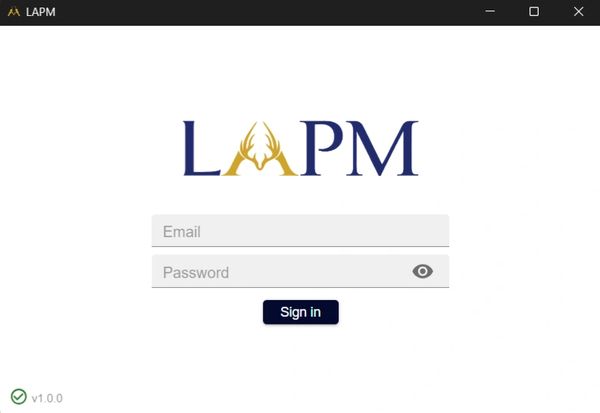 Login screen for LAPM with email and password fields.