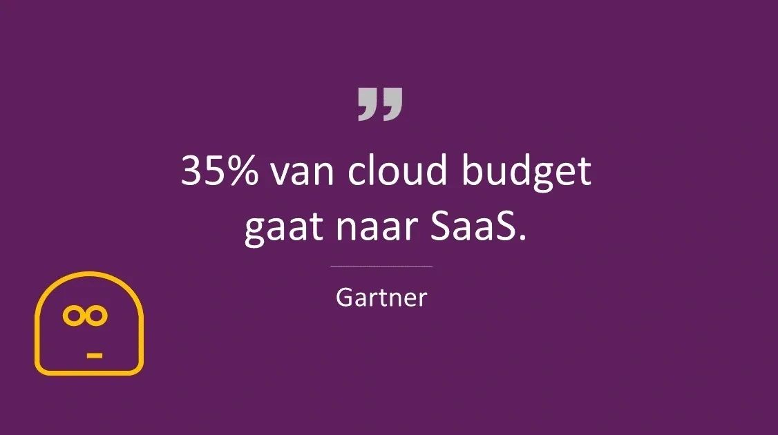 Paars logo van CJ met quote van Gartner - 35% van cloud budget gaat naar SaaS.