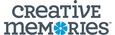 Creative memories business logo which is plain black writing with a blue circle for the o