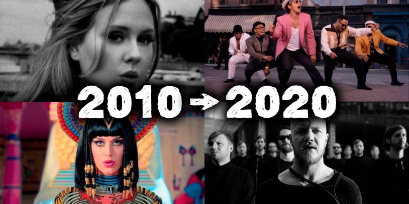2010 to 2020 music decade transformation collage.