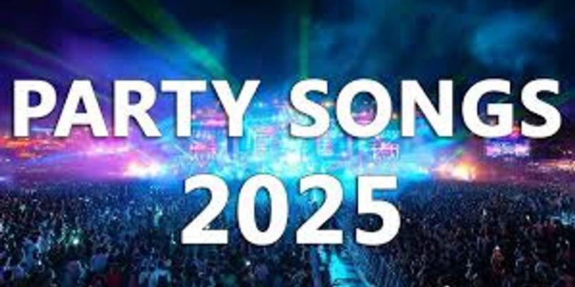 Crowded festival with text 'PARTY SONGS 2025'.