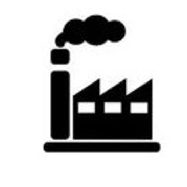 Black factory icon with smoke.