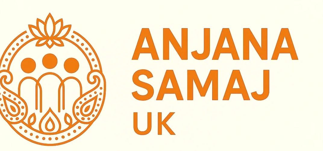 Logo of Anjana Samaj UK in orange.