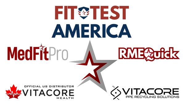 Logos of Fit Test America, MedFit Pro, RME Quick, and Vitacore Health and PPE Recycling Solutions.