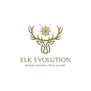 Elegant elk logo with spiritual sun symbol and tagline.