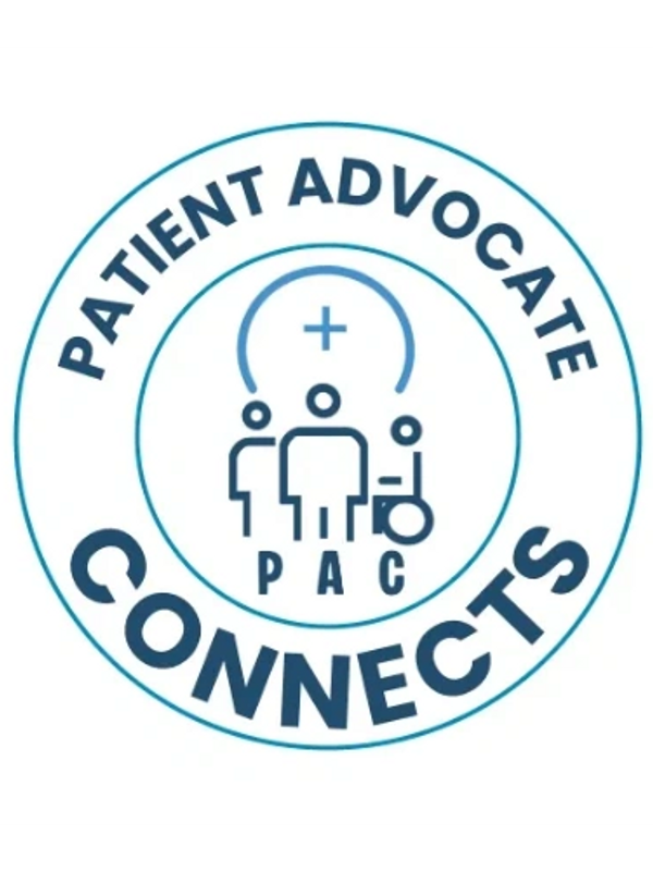 Logo for Patient Advocate Connects featuring patient figures and a medical cross.