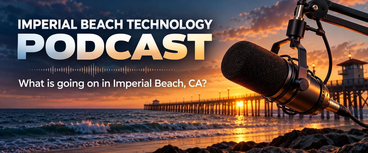 Podcast microphone at Imperial Beach during sunset.
