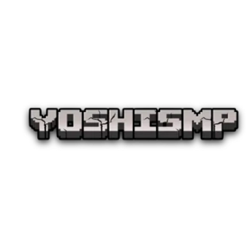 Pixelated text 'YOSHISMP' in grayscale on black background.
