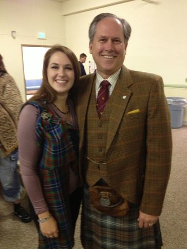 Glen Cook of Kingerly and Miss Sarah Cook of Kingerly in Scottish kilt and tartan. 