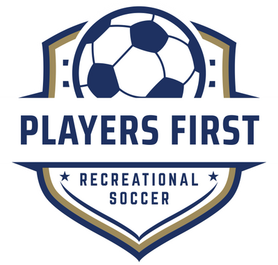 Logo for Players First Recreational Soccer with a soccer ball and shield design.
