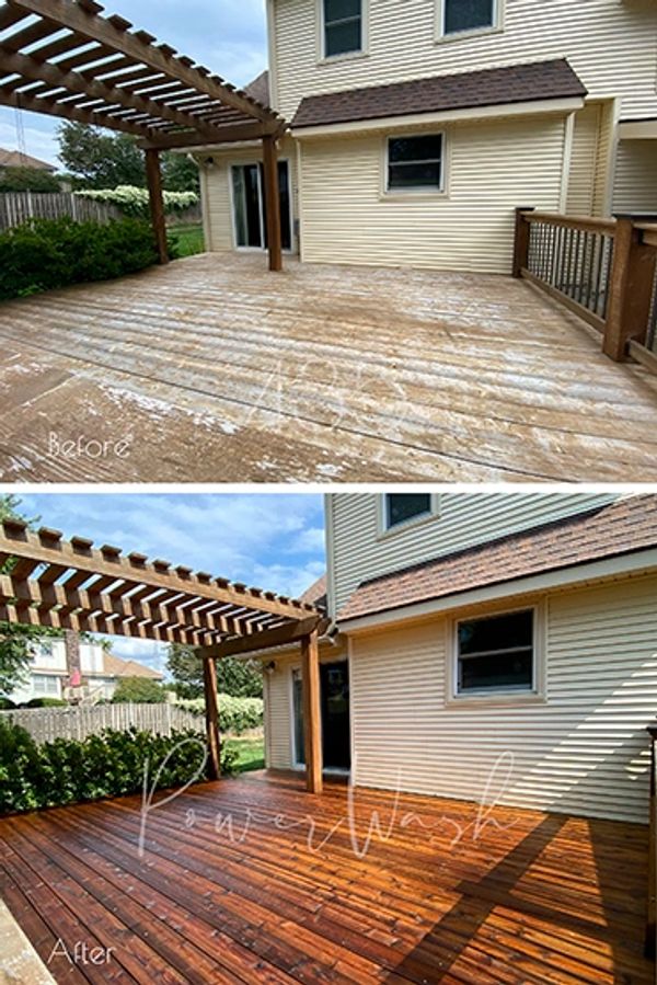 Powerwashing KC. Soft wash: wooden patio power wash. Joco KS.Deck washing / wood stripping services.