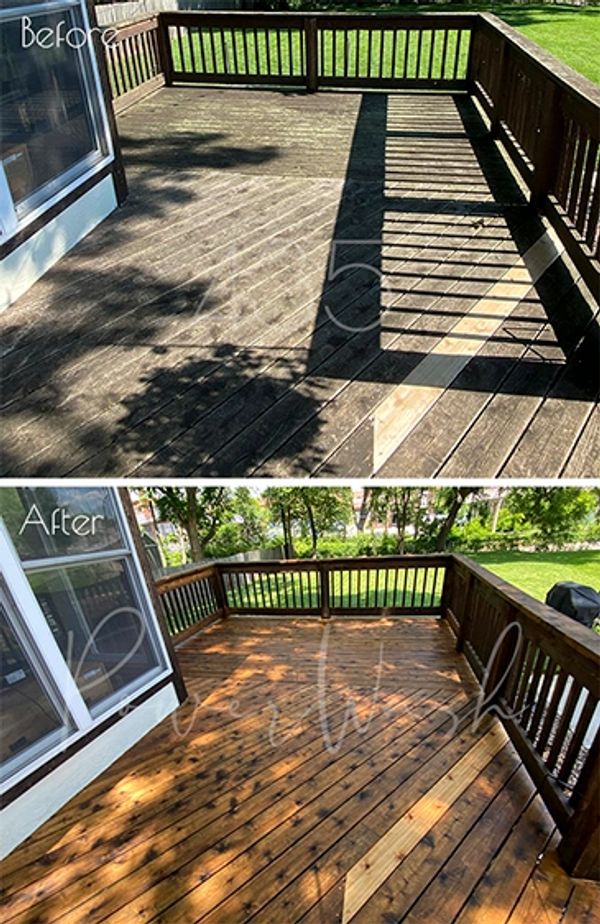 KC professional soft power washing company, licensed and insured. Softwash wood deck surface.