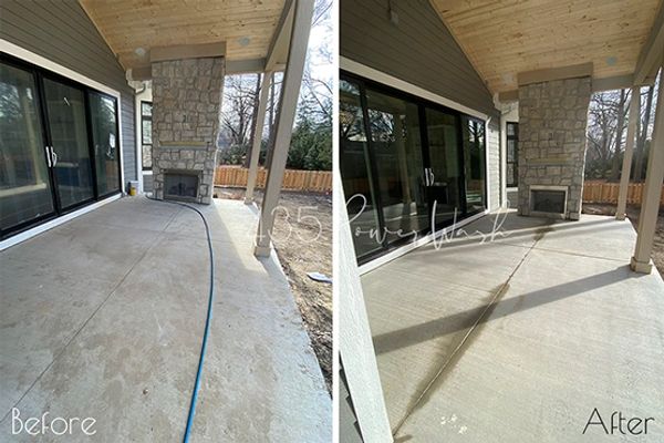 Power pressure washing concrete, Kansas City. New concrete deck patio. Local company family owned.  