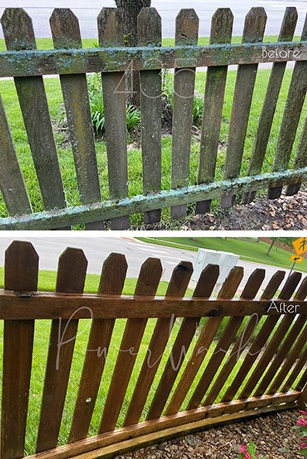 KC pressure wash. Wood fence softwash in Lansing / Leavenworth KS. Mold, algae and lichen removal.