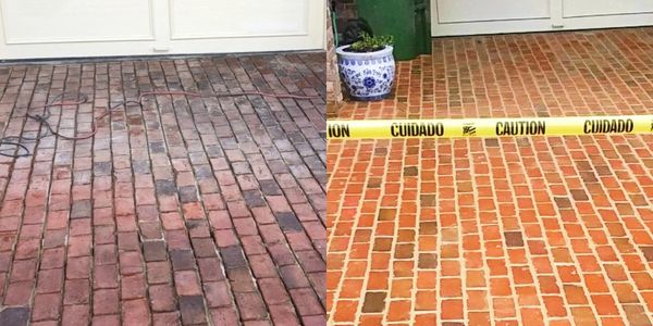 Brick driveway before and after tuck pointing in Atlanta GA