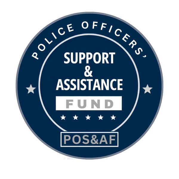 Logo for Police Officers' Support &amp; Assistance Fund with stars and abbreviation POS&amp;AF.