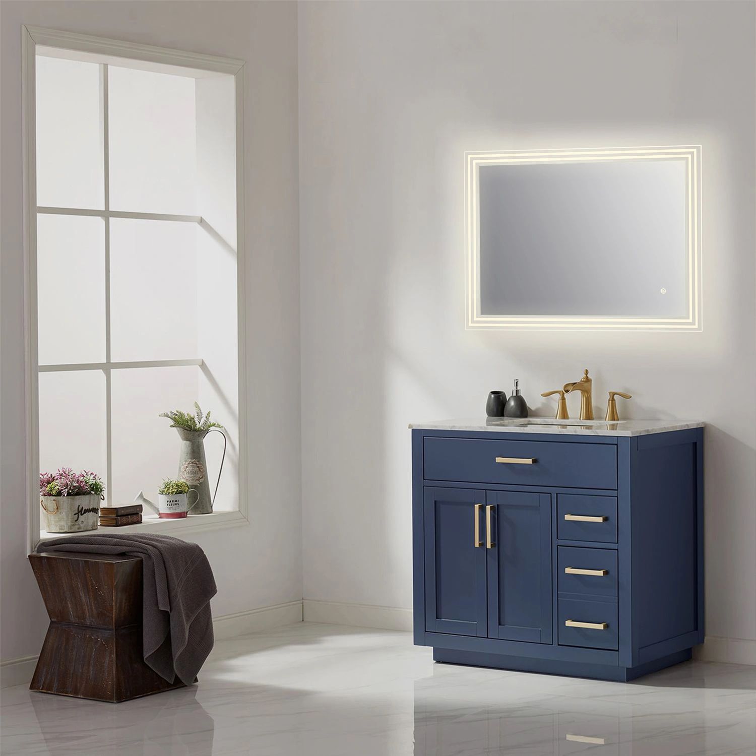 Ancerre Designs Immersion LED Frameless Mirror with Bluetooth, Defogger and Digital Display, 48 in. x 40 in.