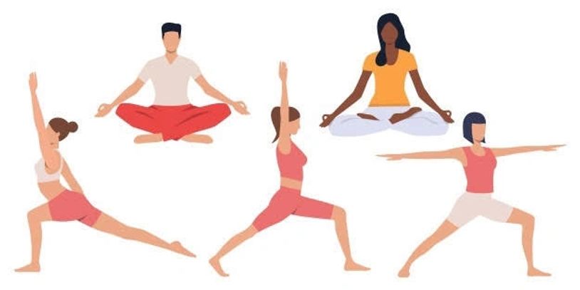 People practicing different yoga poses.