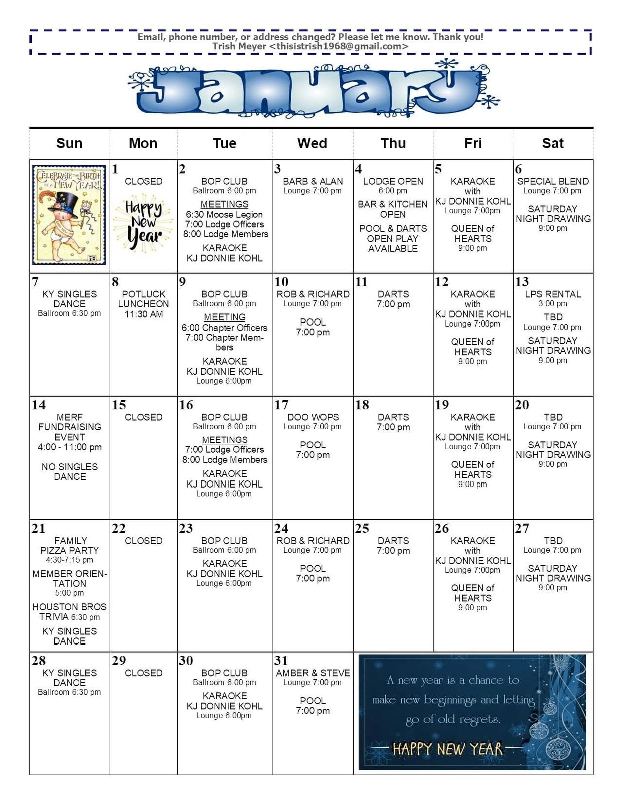 Calendar of Events