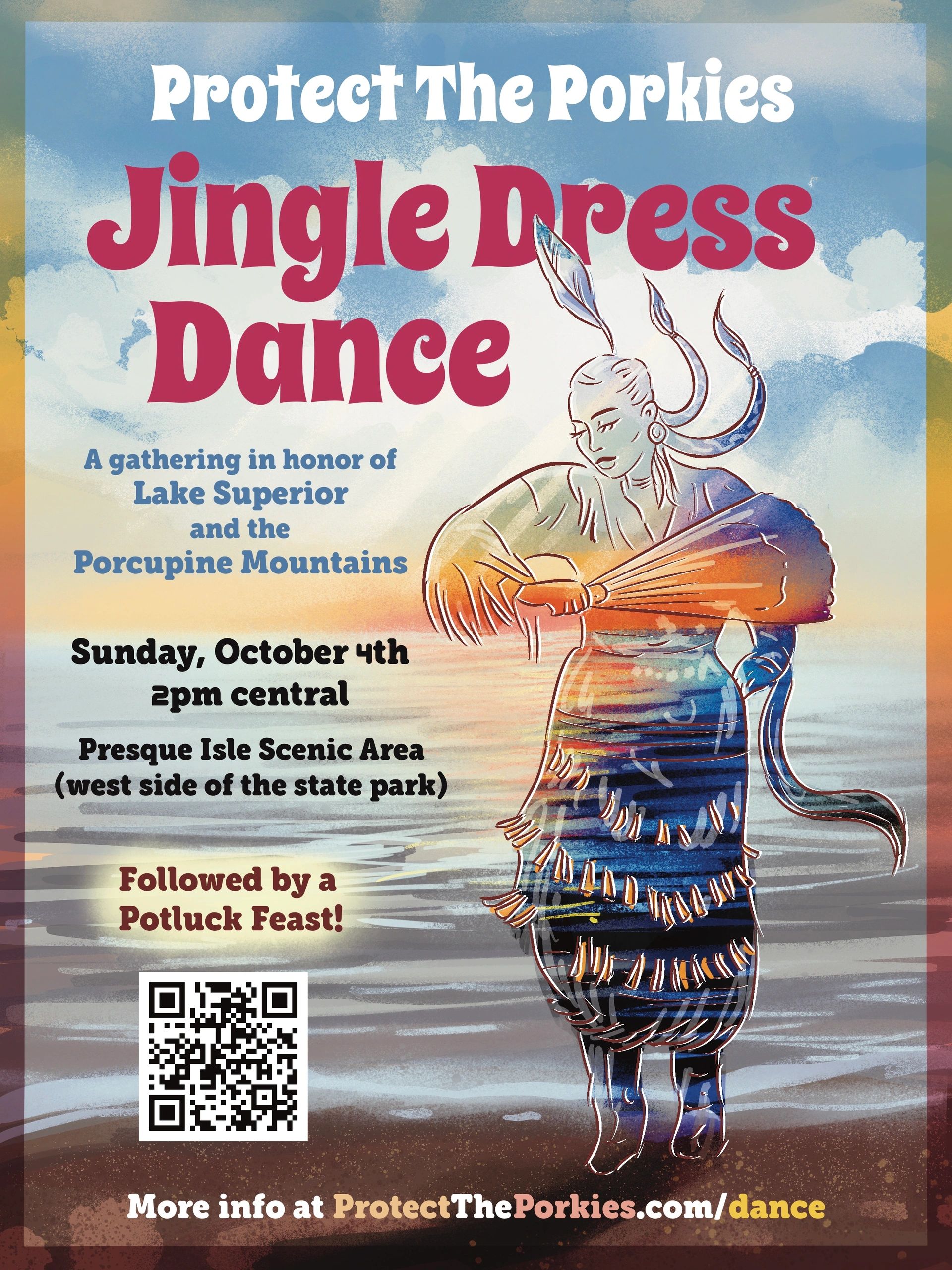 Jingle Dress Dance event honoring Lake Superior and Porcupine Mountains.