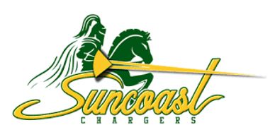 Suncoast Chargers logo with knight and horse.
